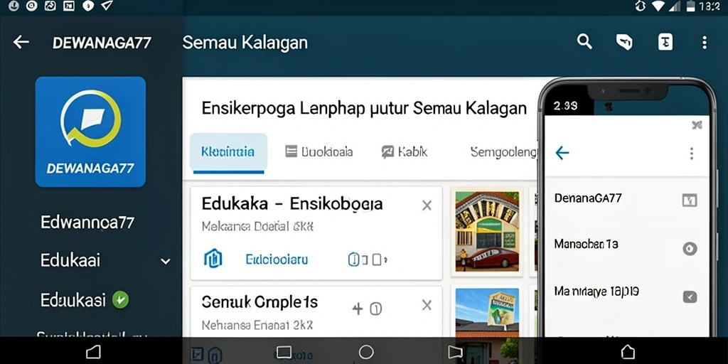 Antarmuka aplikasi DEWANAGA77 yang menampilkan berbagai kategori ensiklopedia.