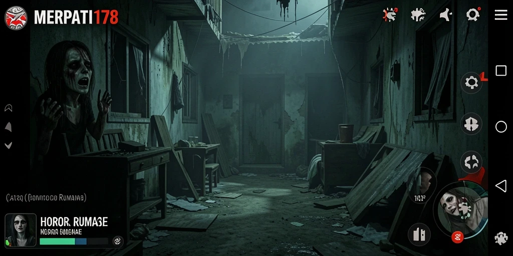 Antarmuka game Horor Rumah yang menyeramkan dan mendebarkan.